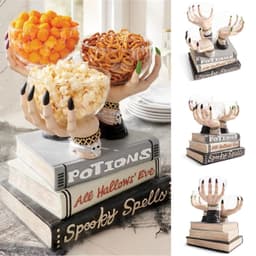 image-Broomstick Snack Bowl Stand Witch Hands Snack Bowl Halloween Pumpkin Snack Bowl Stand Halloween Party Creative Snack Basket