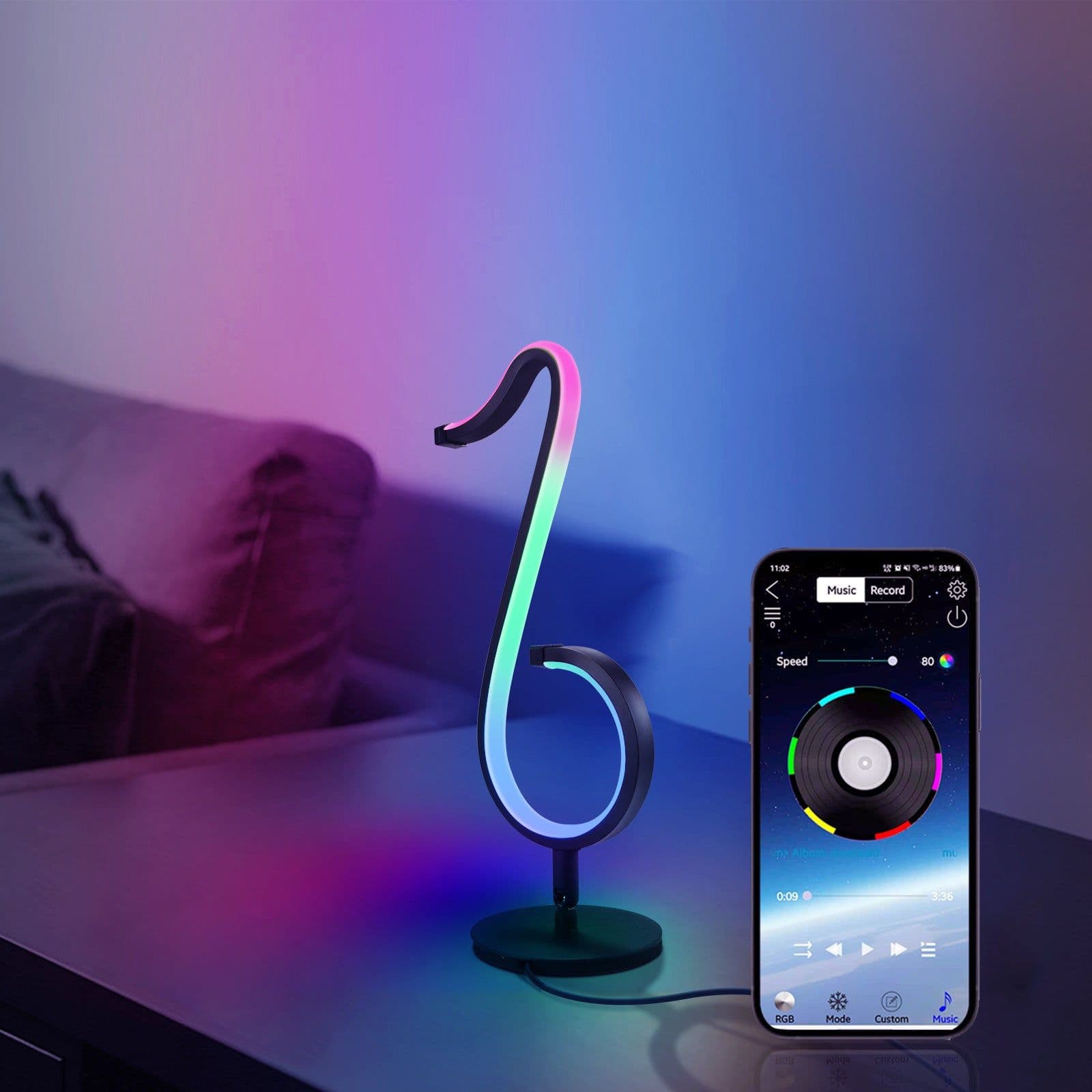 image-Intelligent APP Remote Control Symphony Atmosphere Light LED Night Light 180° Rotation Desktop Bedside For Home Decor Lamp
