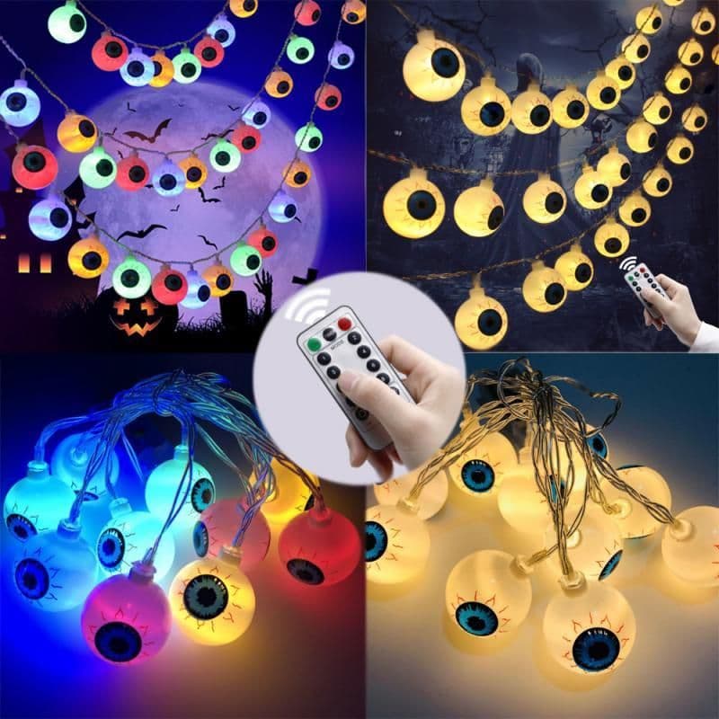 image-Halloween LED Eyeball Light String 10 Pcs LED Ghost Eye Light Warm Cold Colorful For Halloween Home Party Decor