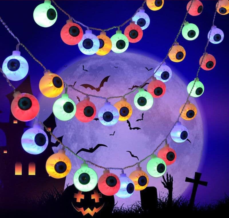image-Halloween LED Eyeball Light String 10 Pcs LED Ghost Eye Light Warm Cold Colorful For Halloween Home Party Decor