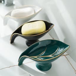 image-Ceramics Leaf Shape Soap Box Bathroom Soap Holder Dish Storage Plate Tray Bathroom Shower Supplies Bathroom Rack
