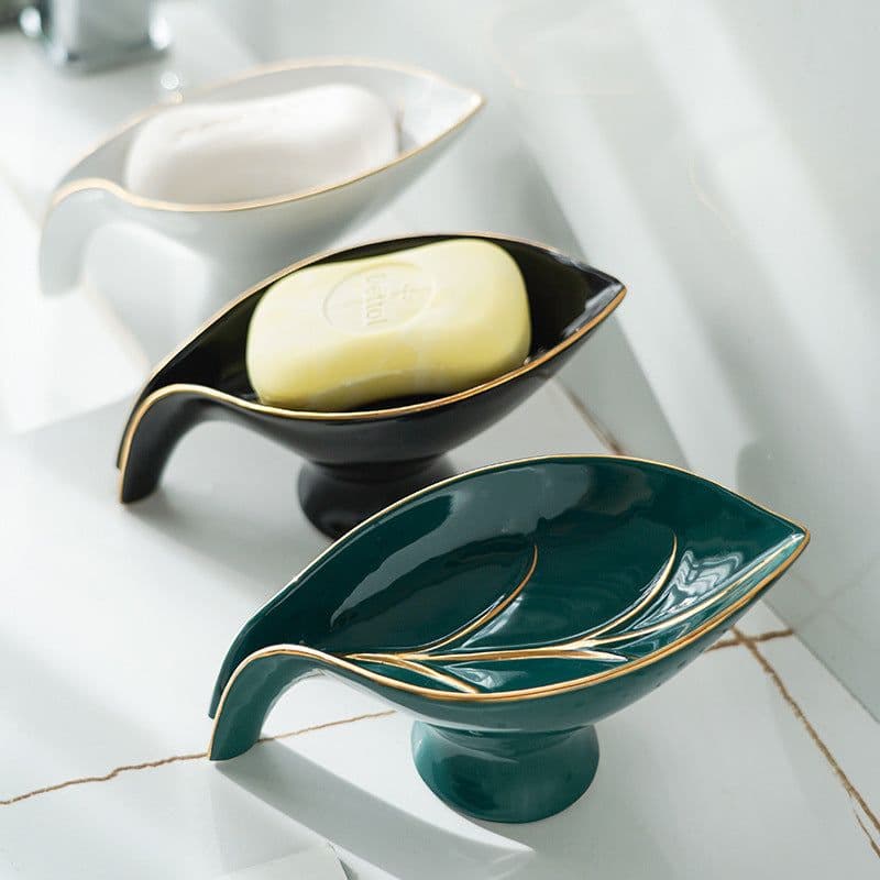 image-Ceramics Leaf Shape Soap Box Bathroom Soap Holder Dish Storage Plate Tray Bathroom Shower Supplies Bathroom Rack