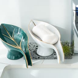 image-Ceramics Leaf Shape Soap Box Bathroom Soap Holder Dish Storage Plate Tray Bathroom Shower Supplies Bathroom Rack