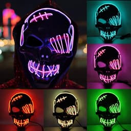 image-Halloween Scary One-Eyed Pirate Mask Cosplay Led Mask Adult Glowing Mask EL Wire Light Up For Halloween Festival Party Bar