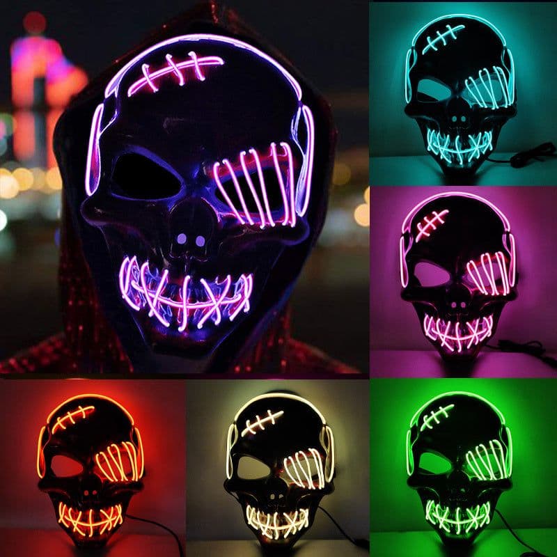 image-Halloween Scary One-Eyed Pirate Mask Cosplay Led Mask Adult Glowing Mask EL Wire Light Up For Halloween Festival Party Bar