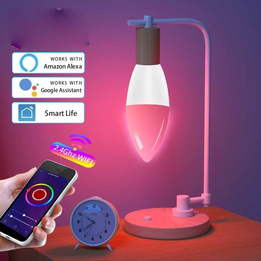 image-Smart WifI Led Lamp E14 RGB CW WW Led Bulb Dimmable 85-265V Voice Control Light Bulbs Alexa Google Home For Home Decorative