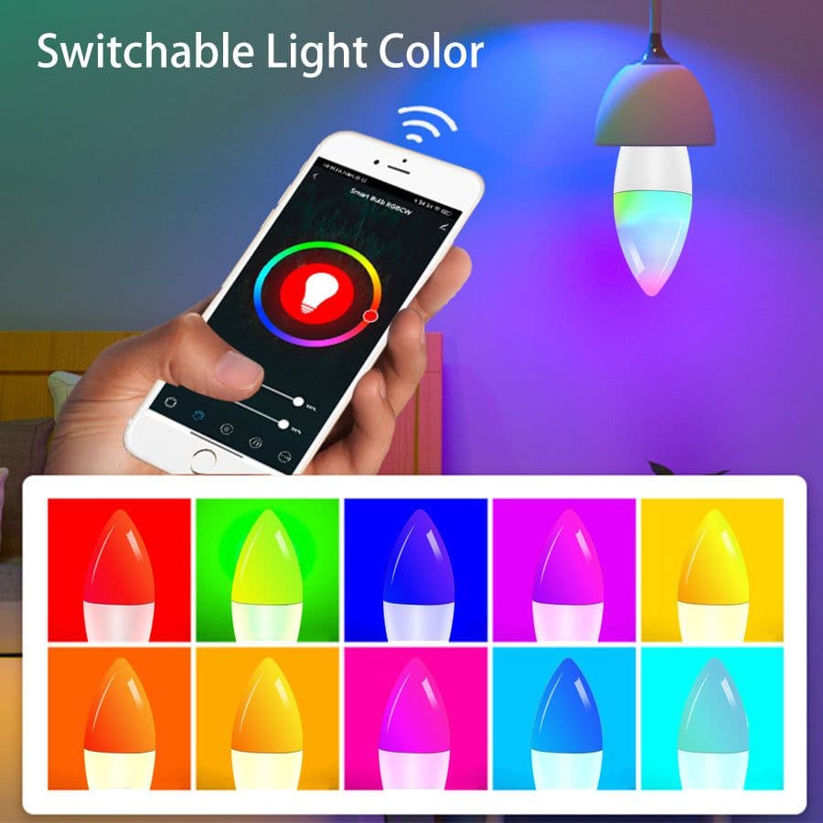 image-Smart WifI Led Lamp E14 RGB CW WW Led Bulb Dimmable 85-265V Voice Control Light Bulbs Alexa Google Home For Home Decorative