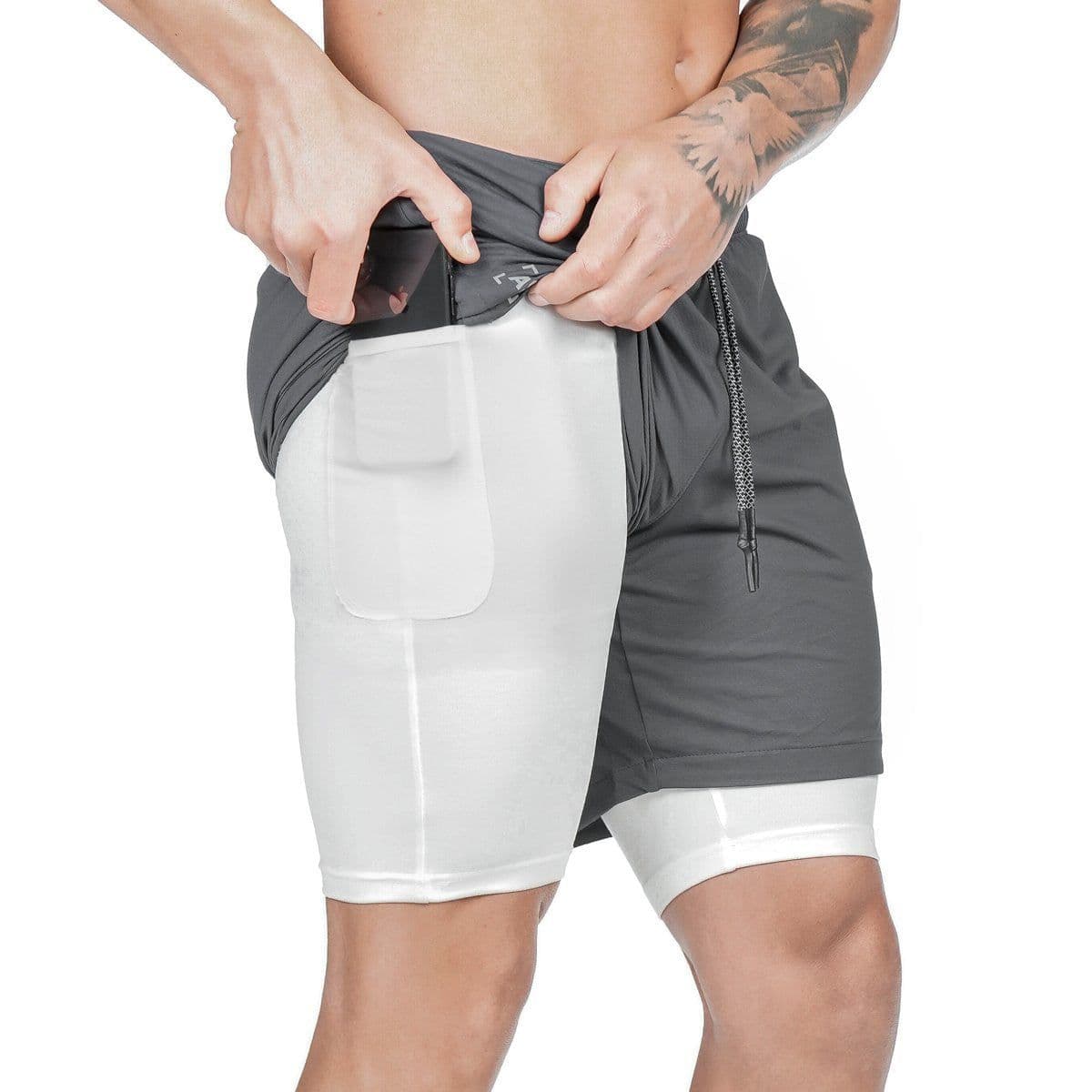 image-Men's Quick-drying Running Fitness Fake Two-piece Double-layer Five-point Sports Men Shorts
