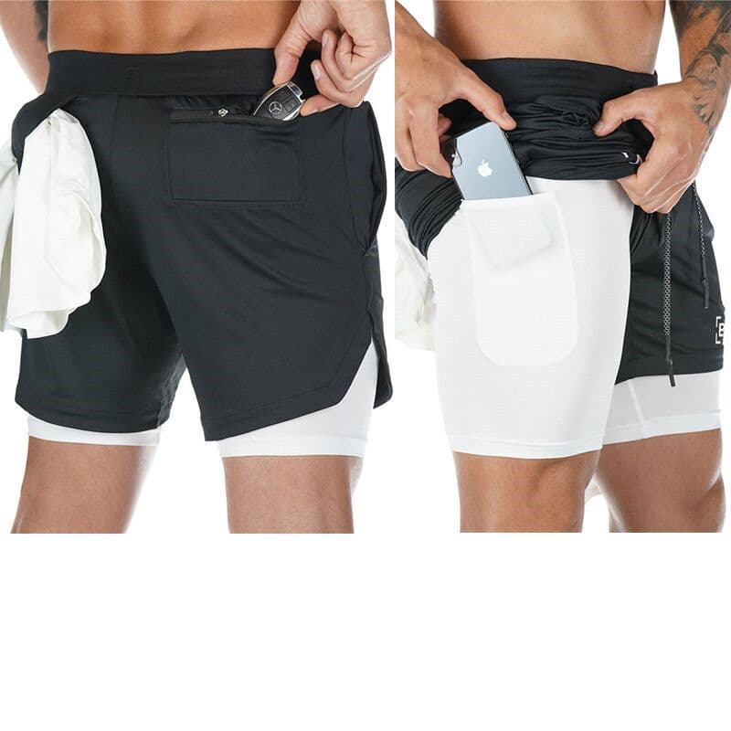 image-Men's Quick-drying Running Fitness Fake Two-piece Double-layer Five-point Sports Men Shorts