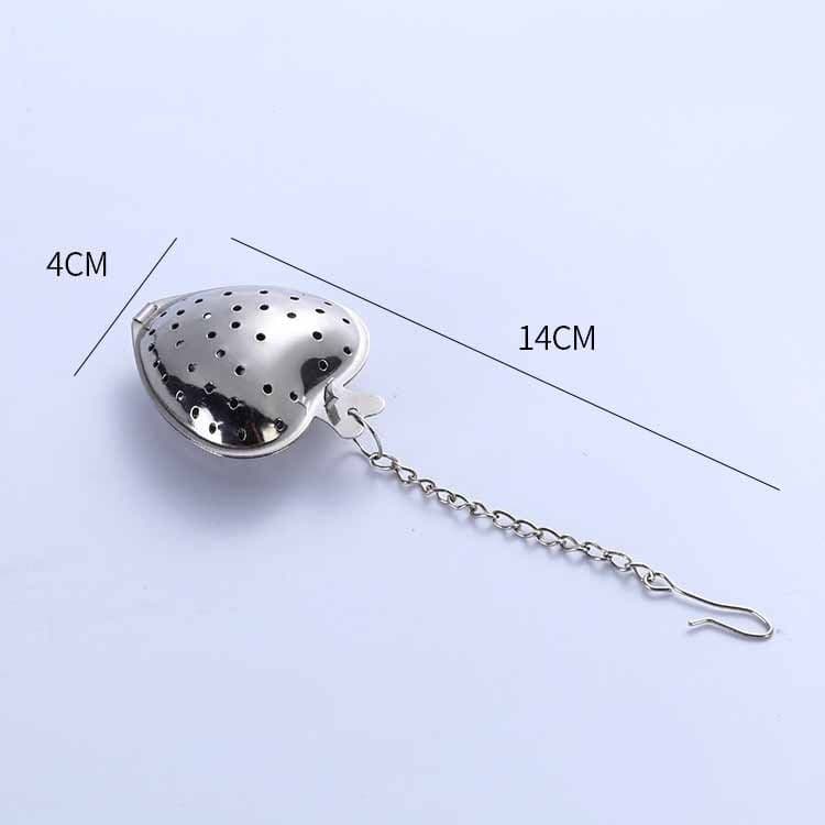 image-Stainless Steel Tea Filter With Chain Metal Herb Spice Strainer Spoon Heart Shaped Tea Infuser Seasoning Ball Teaware