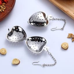 image-Stainless Steel Tea Filter With Chain Metal Herb Spice Strainer Spoon Heart Shaped Tea Infuser Seasoning Ball Teaware