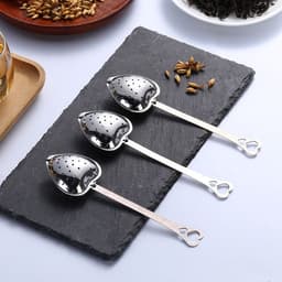 image-Stainless Steel Tea Filter With Chain Metal Herb Spice Strainer Spoon Heart Shaped Tea Infuser Seasoning Ball Teaware