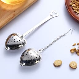 image-Stainless Steel Tea Filter With Chain Metal Herb Spice Strainer Spoon Heart Shaped Tea Infuser Seasoning Ball Teaware
