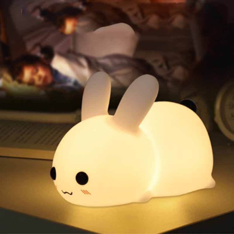 image-Rabbit LED Night Light Silicone Animal Cartoon Dimmable Lamp USB Rechargeable For Children Kids Baby Gift Bedside Bedroom