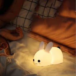 image-Rabbit LED Night Light Silicone Animal Cartoon Dimmable Lamp USB Rechargeable For Children Kids Baby Gift Bedside Bedroom