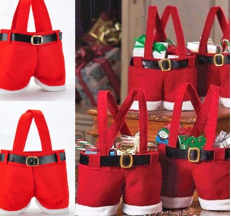 image-New Wool Fabric Merry Christmas Gifts Santa Pants Style Christmas Candy Gift Bag