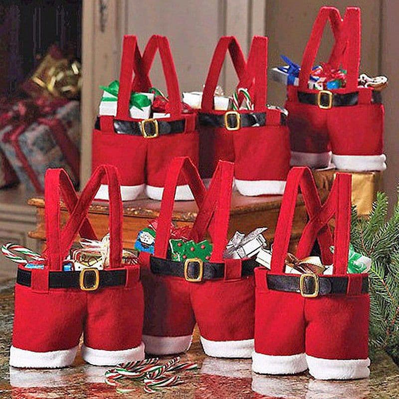 image-New Wool Fabric Merry Christmas Gifts Santa Pants Style Christmas Candy Gift Bag
