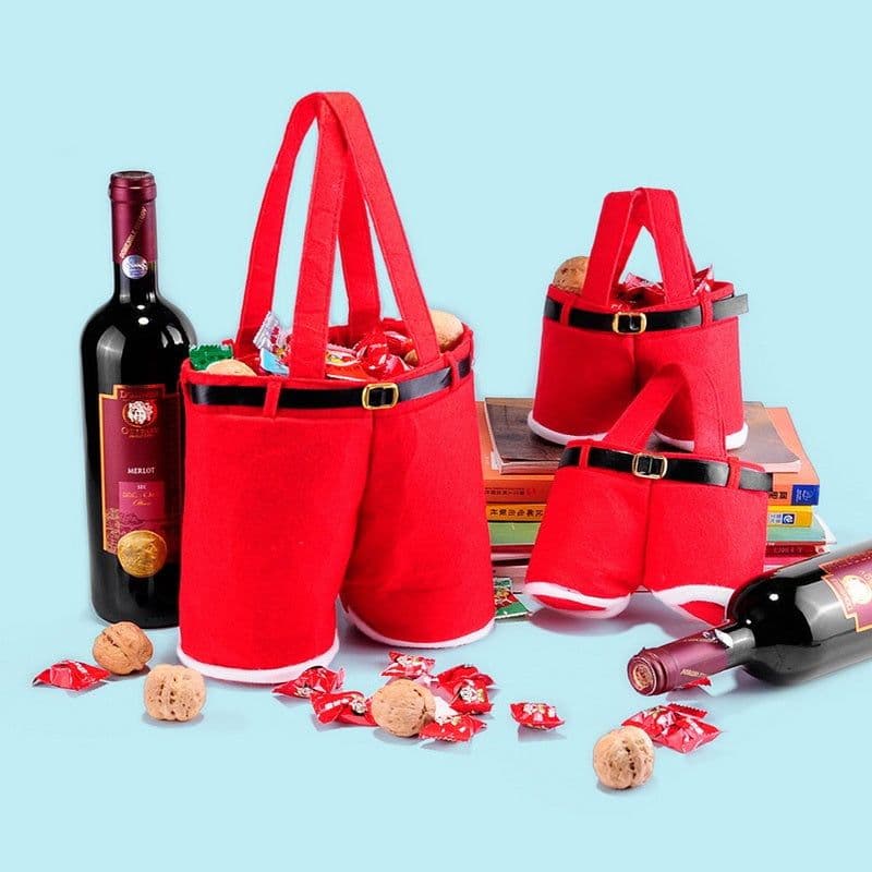 image-New Wool Fabric Merry Christmas Gifts Santa Pants Style Christmas Candy Gift Bag
