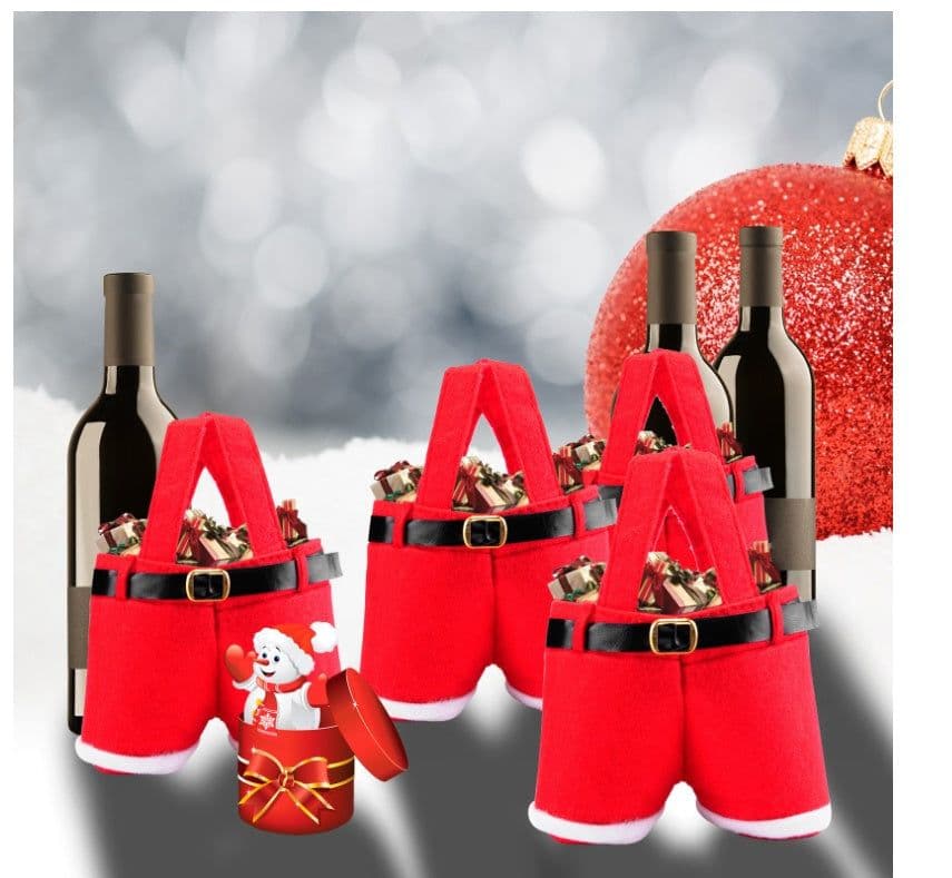 image-New Wool Fabric Merry Christmas Gifts Santa Pants Style Christmas Candy Gift Bag