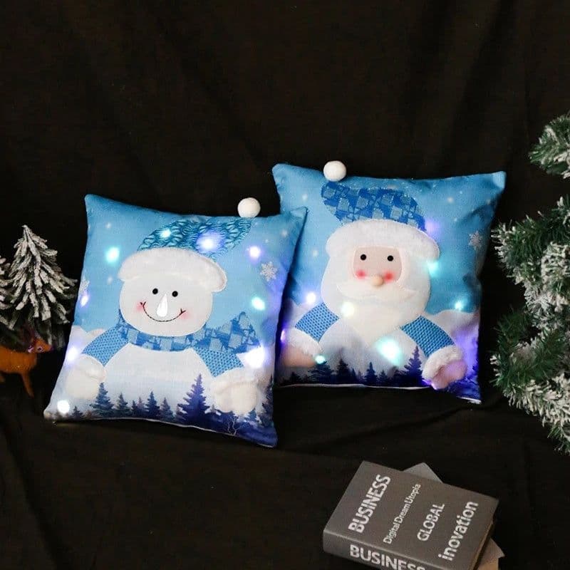 image-Christmas Decorations Santa Claus Snowman Luminous Illuminated Pillowcase Pillowcase Christmas Pillowcase Two-piece Set