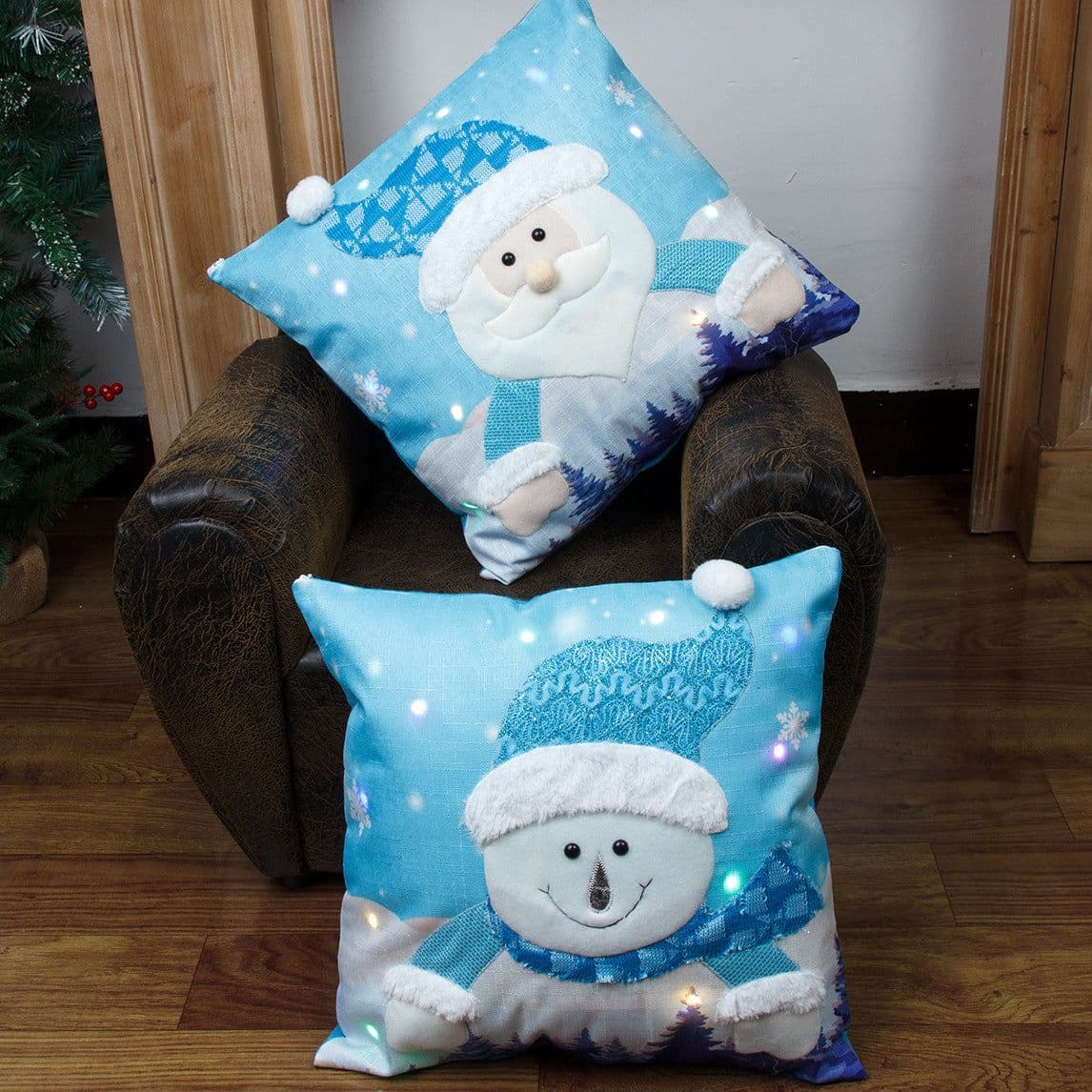 image-Christmas Decorations Santa Claus Snowman Luminous Illuminated Pillowcase Pillowcase Christmas Pillowcase Two-piece Set