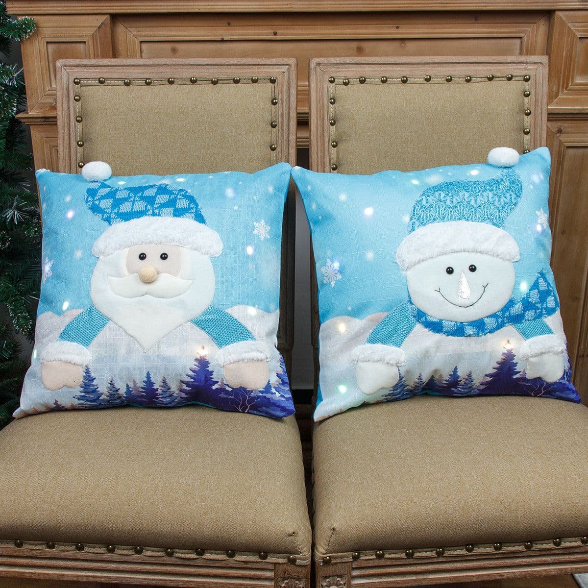 image-Christmas Decorations Santa Claus Snowman Luminous Illuminated Pillowcase Pillowcase Christmas Pillowcase Two-piece Set