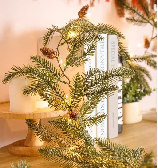 image-Led Lights Wall Hanging Lamp Rattan Copper Decoration Home Fake Pine Needles New Wreath Window Green For Thanksgiving Christmas