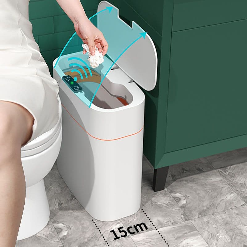 image-Smart Trash Can With Lid For Bedroom And Living Room Kitchen Storage Box Trash Can Induction Small Car Box Automatic Smart Dustbin Smart Trash Bin