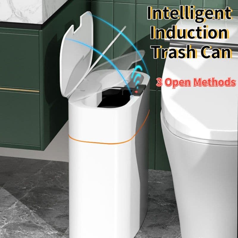 image-Smart Trash Can With Lid For Bedroom And Living Room Kitchen Storage Box Trash Can Induction Small Car Box Automatic Smart Dustbin Smart Trash Bin