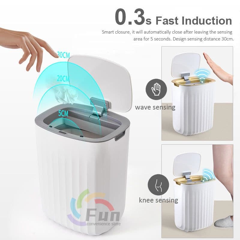 image-Smart Trash Can With Lid For Bedroom And Living Room Kitchen Storage Box Trash Can Induction Small Car Box Automatic Smart Dustbin Smart Trash Bin