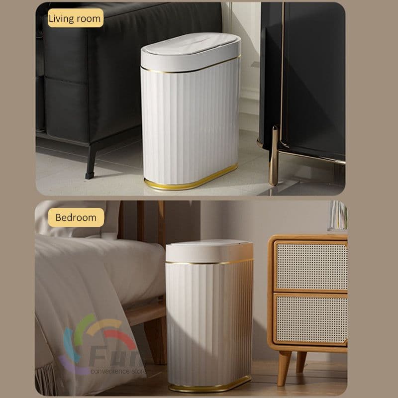 image-Smart Trash Can With Lid For Bedroom And Living Room Kitchen Storage Box Trash Can Induction Small Car Box Automatic Smart Dustbin Smart Trash Bin