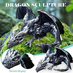 image-Garden Statue Big Squatting Dragon Sculpture Dragon Guardian Resin Garden Dragon Statues Outdoor Crafts Ornaments