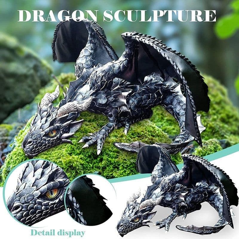 image-Garden Statue Big Squatting Dragon Sculpture Dragon Guardian Resin Garden Dragon Statues Outdoor Crafts Ornaments