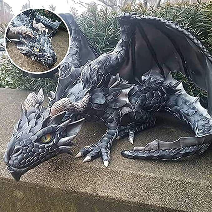 image-Garden Statue Big Squatting Dragon Sculpture Dragon Guardian Resin Garden Dragon Statues Outdoor Crafts Ornaments