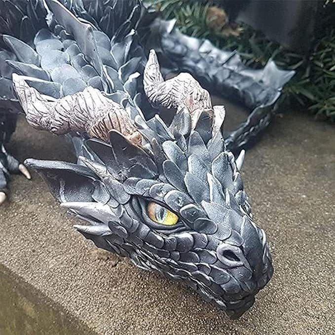 image-Garden Statue Big Squatting Dragon Sculpture Dragon Guardian Resin Garden Dragon Statues Outdoor Crafts Ornaments