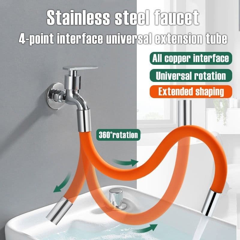 image-Faucet Extension Extender Bathroom 360 Rotation Adjust Free Bending Faucet Splash-proof Universal Extension Tube For Wash Basin