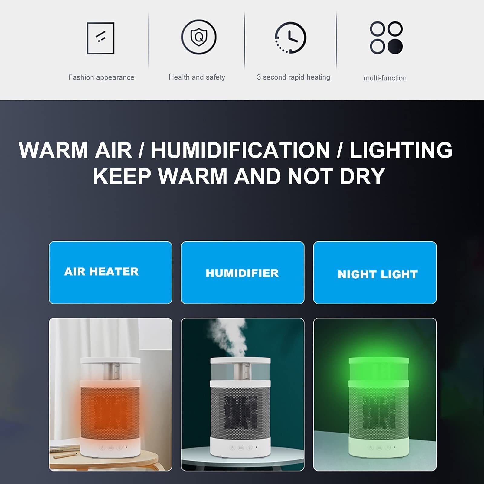 image-3 In 1 Space Heater Winter Fast Heating Electric Warmer Heating Fans Colorful Night Lights Small Heaters 400ML Air Humidifier