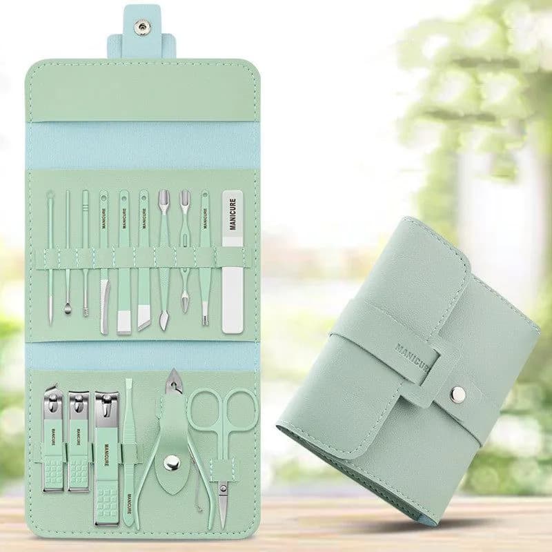 image-Make Up 16 Pcs Nail Clippers Nail Cutter Nail Scissors With PU Bag Stainless Steel Eagle Hook Portable Tools