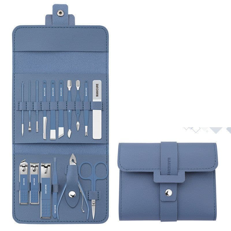image-Make Up 16 Pcs Nail Clippers Nail Cutter Nail Scissors With PU Bag Stainless Steel Eagle Hook Portable Tools