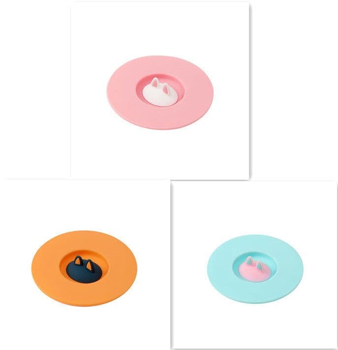 image-Cartoon Cute Cat Ear Silicone Sealing Lid Leakproof Dustproof Cup Lid Household Tea Mug Cup Bowl Lid Sealing Cover Keep
