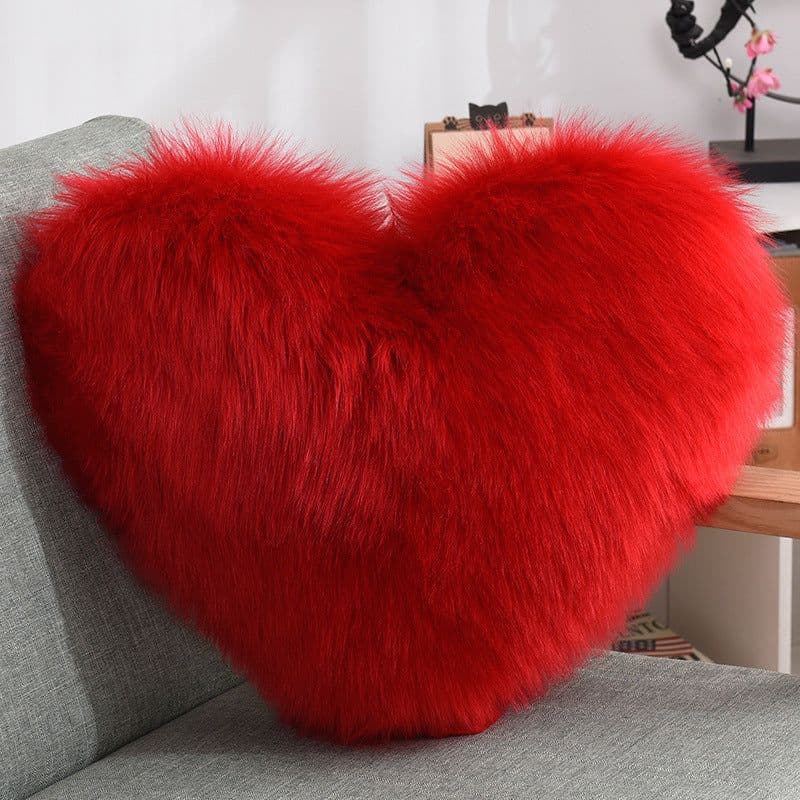 image-Throw Pillows Heart Shape Long Plush Fluffy Shaggy Cushion Cover Sofa Cushions Decorative Pillow Covers Pillowcase White
