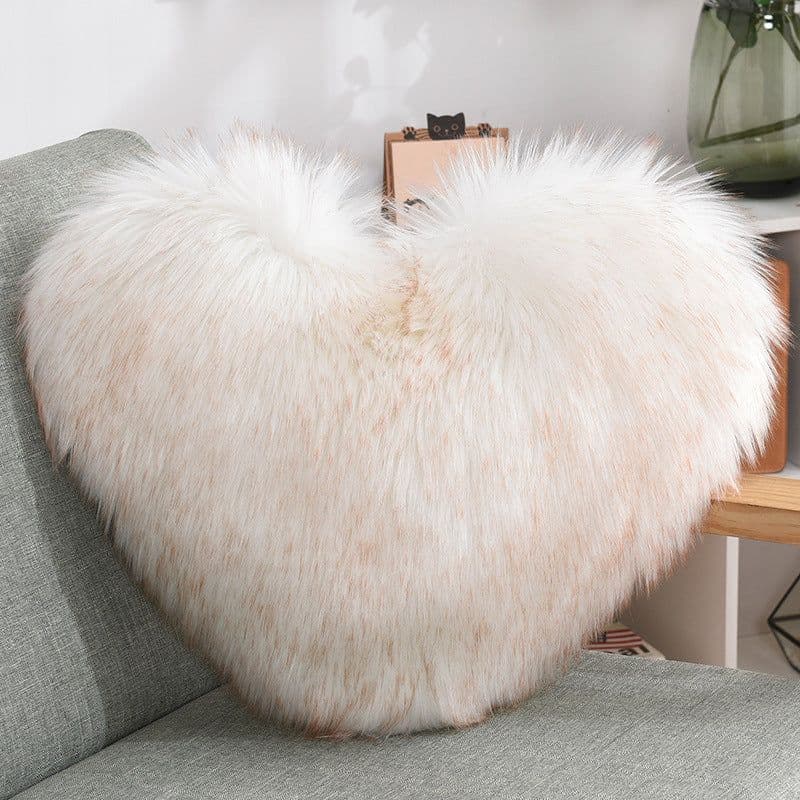 image-Throw Pillows Heart Shape Long Plush Fluffy Shaggy Cushion Cover Sofa Cushions Decorative Pillow Covers Pillowcase White