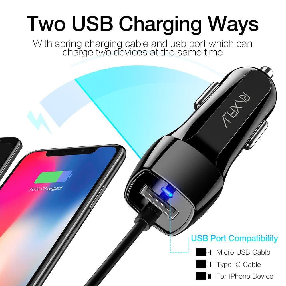 image-USB Car Phone Charger Spring Wire