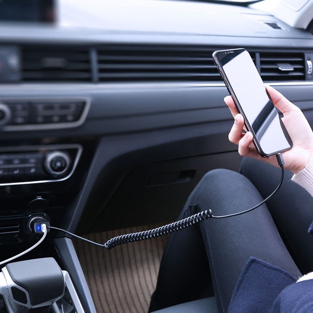 image-USB Car Phone Charger Spring Wire
