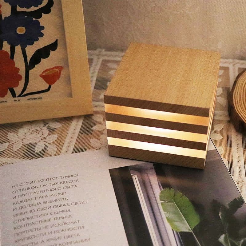 image-Ins Nordic Girl Heart Shooting Props Wooden Rechargeable LED Night Light