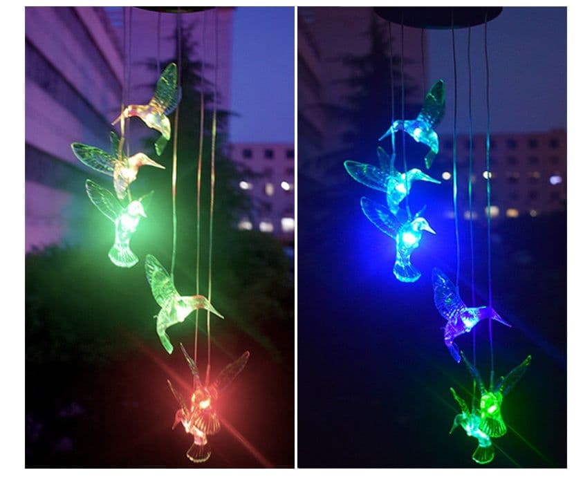 image-Color Changing Solar Power Wind Chime Crystal Ball Hummingbird Butterfly Waterproof Outdoor Windchime Light For Patio Yard Garde