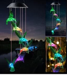 image-Color Changing Solar Power Wind Chime Crystal Ball Hummingbird Butterfly Waterproof Outdoor Windchime Light For Patio Yard Garde