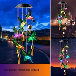 image-Color Changing Solar Power Wind Chime Crystal Ball Hummingbird Butterfly Waterproof Outdoor Windchime Light For Patio Yard Garde