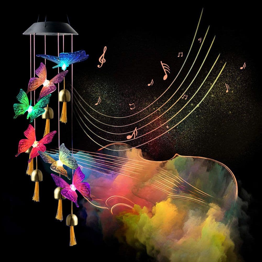 image-Color Changing Solar Power Wind Chime Crystal Ball Hummingbird Butterfly Waterproof Outdoor Windchime Light For Patio Yard Garde