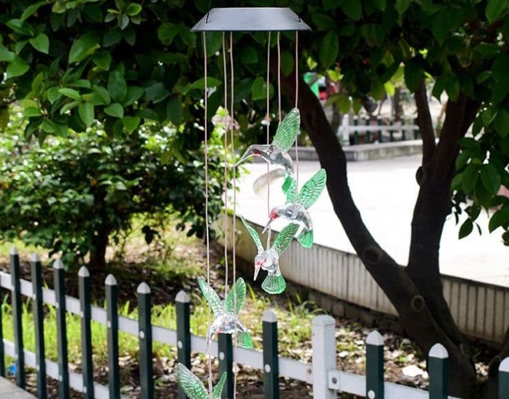 image-Color Changing Solar Power Wind Chime Crystal Ball Hummingbird Butterfly Waterproof Outdoor Windchime Light For Patio Yard Garde